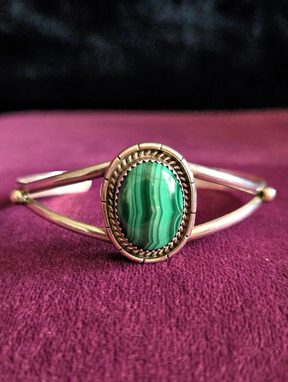 Green Malachite Silver Cuff Bracelet